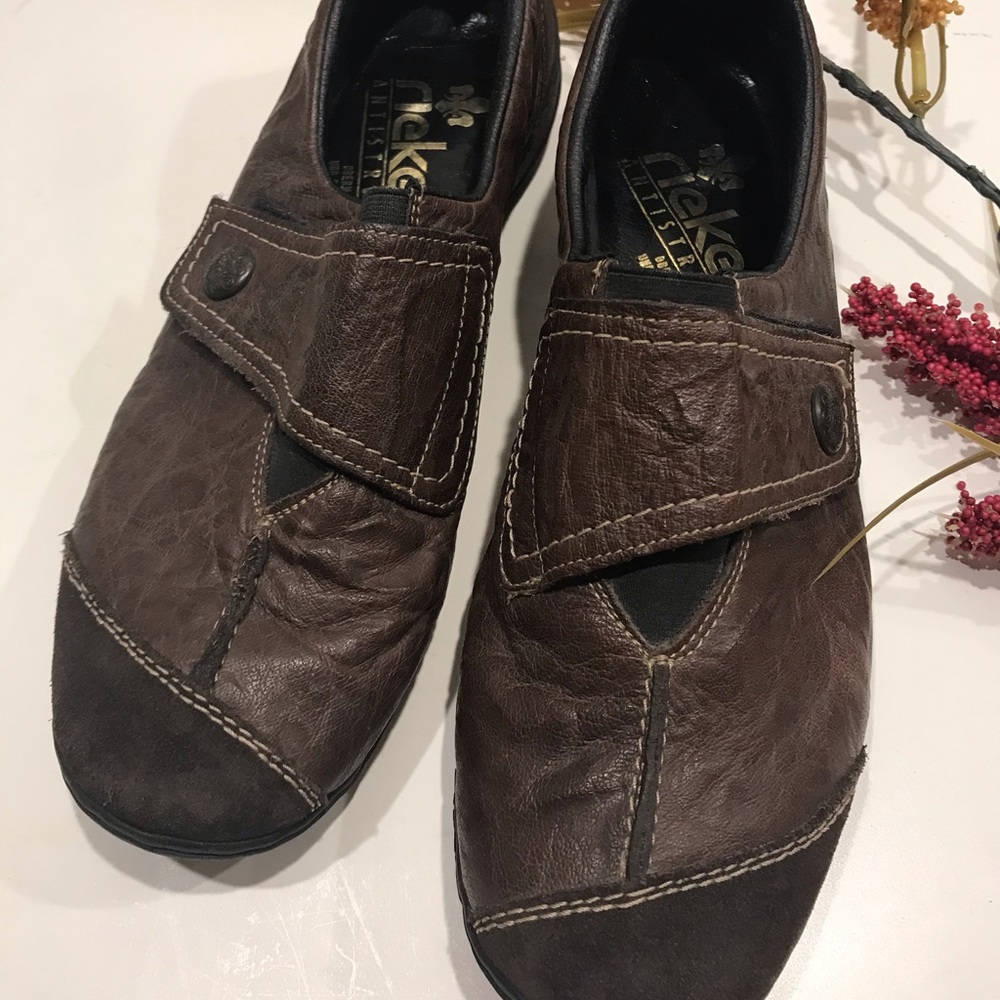 RIEKER hook loop flat brown leather suede Velcro